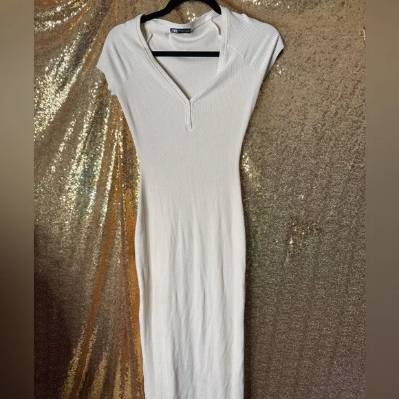 Zara Cream Cap Sleeve Midi Dress - Picture 4 of 5